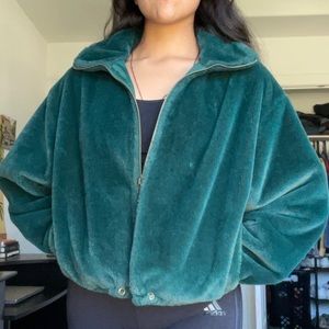 Victoria Secret Know.One.Cares Faux Fur Green Jacket Size Large